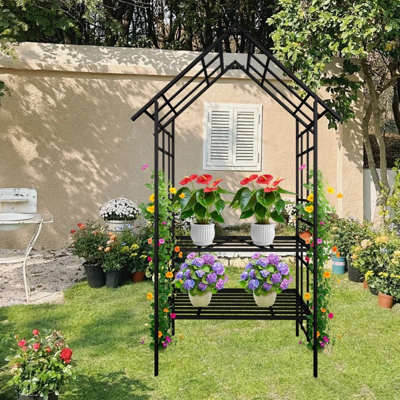 Metal Garden Arch, With Benches That Can Be Converted Into Flower Racks ...