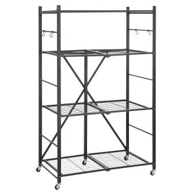 VEVOR Folding Storage Shelf with Wheels 4-Tier No Assembly Organizer Shelf Black