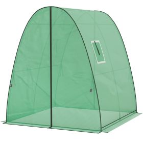 Outsunny Tunnel Hoop House Greenhouse with Sandbags and Hemmed PE Cover, 2 Doors and Screen Windows, 6' x 6' x 6.6', Green