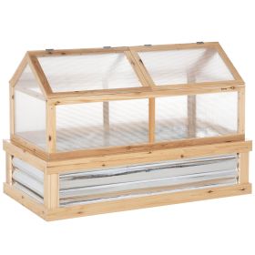 Outsunny Raised Garden Bed with Greenhouse Top, Garden Wooden Cold Frame Greenhouse Flower Planter Protection, 48"x24"x32.25", Natural