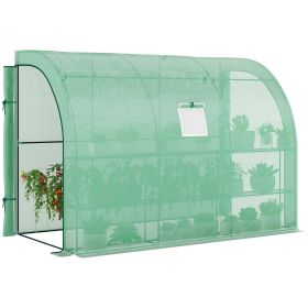 Outsunny 10' x 5' Lean to Green House, Walk-in GreenHouse with 2 Doors and Windows, PE Cover and 3 Shelves, Green
