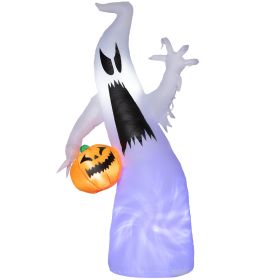 HOMCOM 5.9' Halloween LED Yard Decor Ghost with Pumpkin, Blow Up Inflatable Outdoor Decoration, Waterproof
