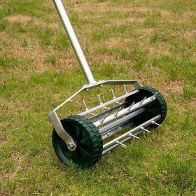Heavy Duty Rotary Push Lawn Aerator with 3-Piece Long Steel Handle Spike Tine Design for Soil Aeration and Grass Maintenance Durable Rolling Gard