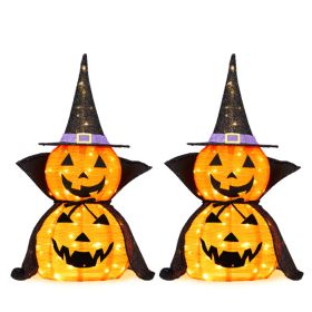 2Packs 3FT Halloween Collapsible Lighted Pumpkin Decoration, 176 LED Pop-Up Pumpkin Lamp with Cape