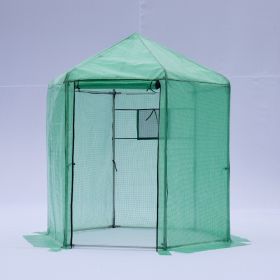 Walk-in Greenhouse Hexagonal Upgrade Reinforced Frame Heavy Duty Plastic Greenhouse Reinforced Thick (Color: Green)